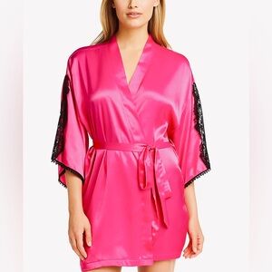 Linea Donatella NWT Silky Lace Robe – Hot Pink & Black (S–M) 💕